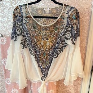 Venus White and Blue Embellished Women's Top